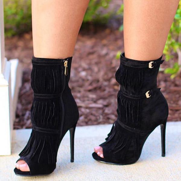 Womens Tassel Zipper Fashion High Heels